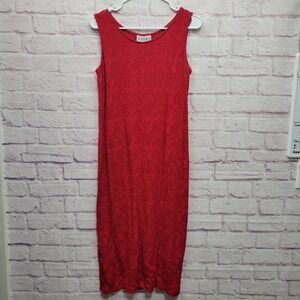 VTG 90s Just In Thyme Red Matelasse Midi Dress Sz 16 Retro Red Tomato Resortwear